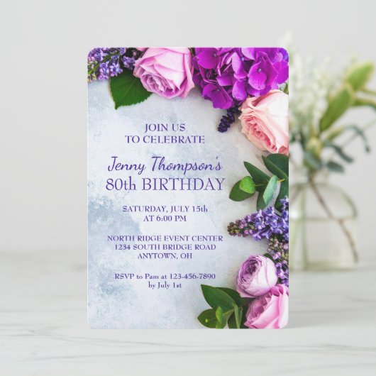 Invitation Fête florale Custom 80e fête d'anniversaire (Debout devant)