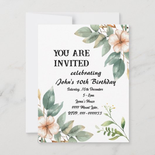 Invitation Fête Florale d'anniversaire (Devant)