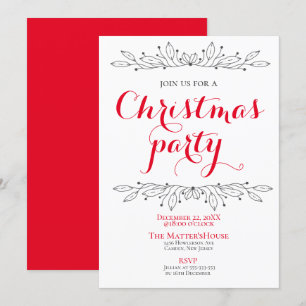 Invitation Fête Florale de Noël Rouge Gris Minimaliste