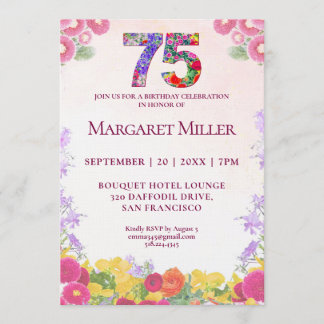 Invitation Fête florale élégante pour 75e anniversaire