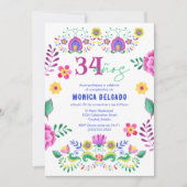 Invitation Fête Florale espagnole mexicaine 34e fête d'annive (Devant)