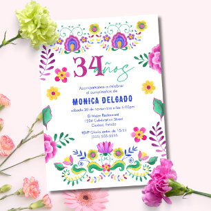 Invitation Fête Florale espagnole mexicaine 34e fête d'annive