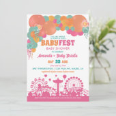 Invitation Fête Florale et à Ballons pour Bébé Fille (Debout devant)