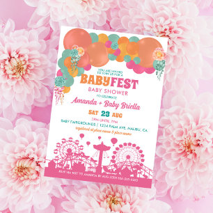 Invitation Fête Florale et à Ballons pour Bébé Fille