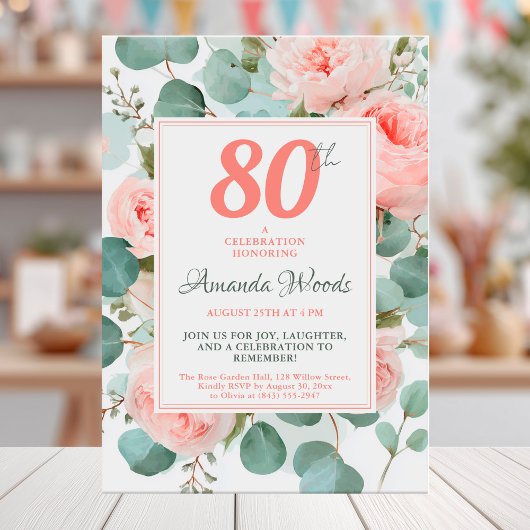 Invitation Fête florale floue 80e anniversaire