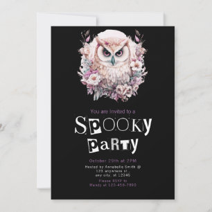 Invitation Fête florale Halloween de hibou blanc et marron