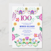 Invitation Fête Florale mexicaine espagnole 100e fête d'anniv (Devant)