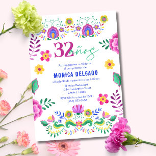 Invitation Fête Florale Mexicaine Espagnole pour les 32 ans