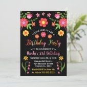Invitation Fête Florale mexicaine et fête d'anniversaire noir (Debout devant)