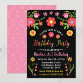 Invitation Fête Florale mexicaine et fête d'anniversaire noir (Devant / Derrière)