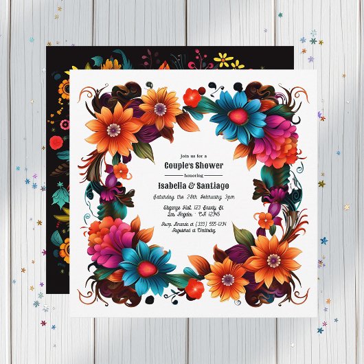 Invitation Fête Florale Mexicaine Gras pour Couple