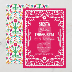 Invitation Fête Florale Mexicaine Rose Trois-Esta 3ème Annive