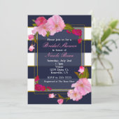 Invitation Fête Florale Moderne Chic Bleu Blanc et Or (Debout devant)