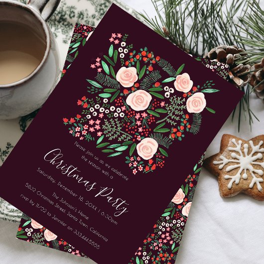 Invitation Fête Florale Moderne de Noël