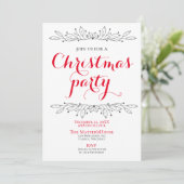 Invitation Fête Florale Noël Rouge Grey Party Minimal (Debout devant)