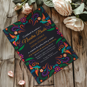 Invitation Fête Florale Noire Mariage Coloré Boda Espagnol