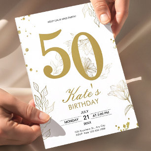 Invitation Fête Florale Or 50 Ans Anniversaire Élégant