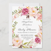 Invitation Fête florale ou Baby shower rose en fleurs (Devant)