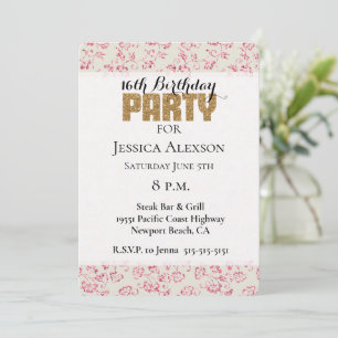 Invitation Fête Florale Pailletée Rose Crème