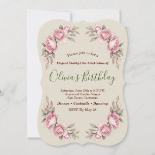 Invitation Fête Florale Rêveuse aux Roses Vintage Shabby Chic