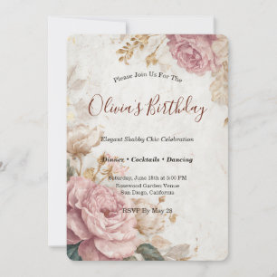 Invitation Fête Florale Roses Romantiques Vintage Chic Décont