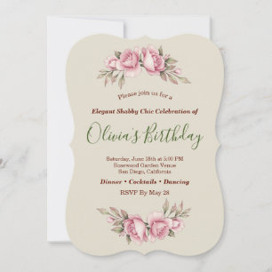 Invitation Fête Florale Roses Romantiques Vintage Shabby Chic