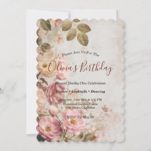 Invitation Fête Florale Roses Romantiques Vintage Shabby Chic