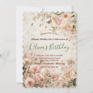 Invitation Fête Florale Shabby Chic Romantique aux Roses Vint