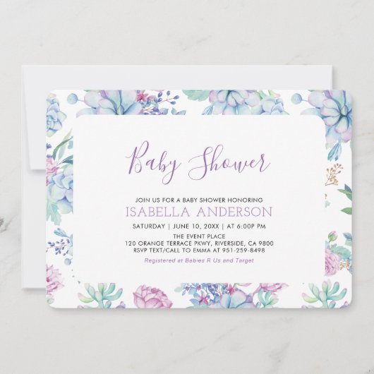 Invitation Fête Florale Tropicale Moderne pour Bébé Fille (Devant)