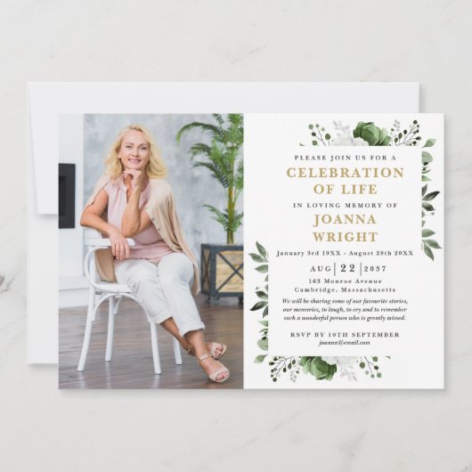 Invitation Fête Florale Verte De La Vie Funéraire Photo (Devant)