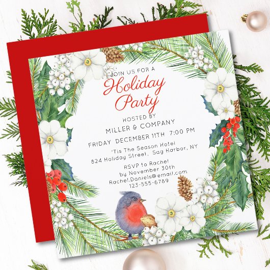 Invitation Fête Florale Wreath Corporate Christmas Party