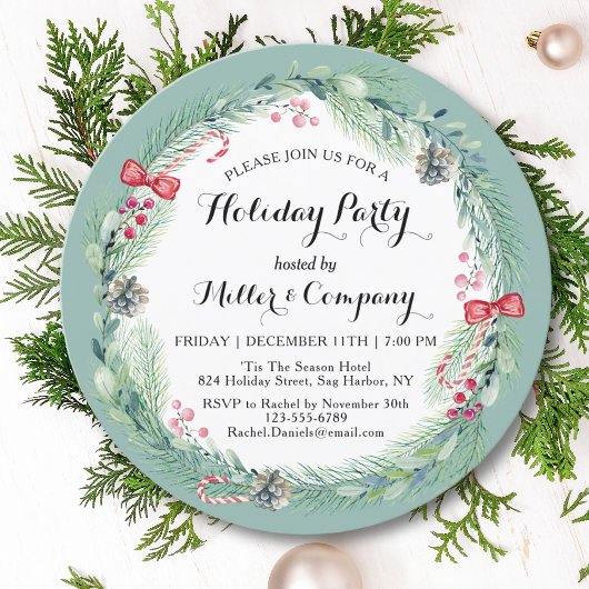 Invitation Fête Florale Wreath Corporate Christmas Party
