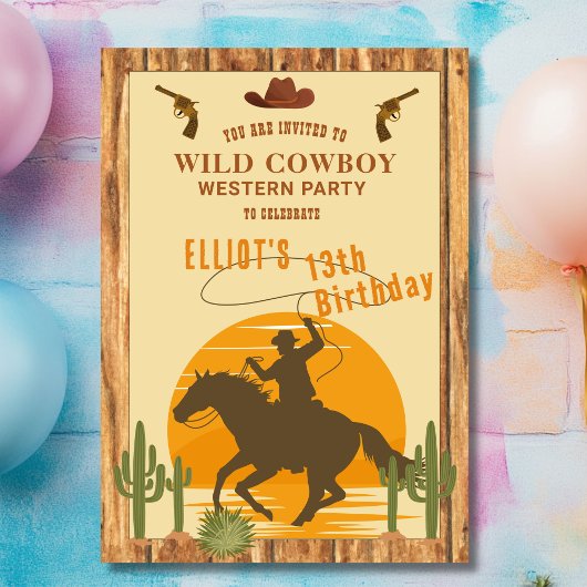 Invitation Fête folle de cowboy occidental