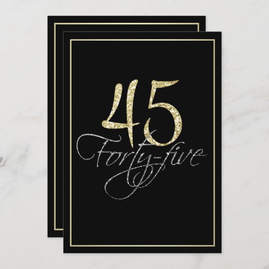Invitation Fête Formal Argent Noir et Or 45e anniversaire (Devant / Derrière)
