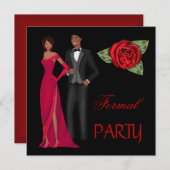 Invitation Fête Formelle Gold Black Red Robe cravate noire (Devant / Derrière)