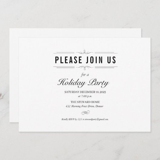 Invitation Fête Formelle Noire et Blanc (Devant / Derrière)