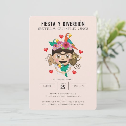 Invitation Fête FridaMoji (Debout devant)