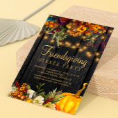 Invitation Fête friendsgiving rustique florale marron bois de