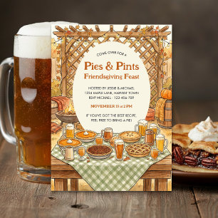 Invitation Fête Friendsgiving Rustique Tartes et Chopes