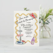 Invitation Fête Fruits de Mer & Champagne Cadre ondulé dessin (Debout devant)