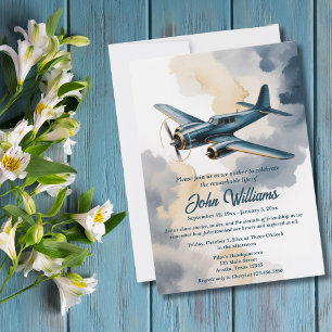 Invitation Fête funéraire de la vie Mémorial Avion bleu