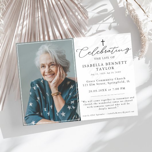 Invitation Fête funéraire simple Croix religieuse Photo