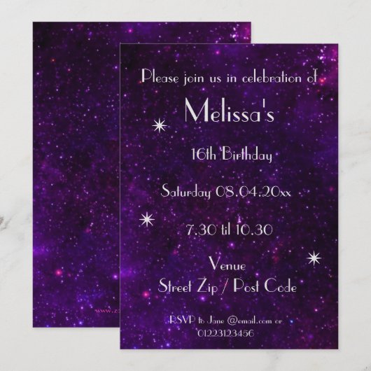 Invitation Fête Galaxie personnalisée (Devant / Derrière)