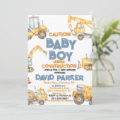 Invitation Fête Garçon Bébé Camion à benne Construction (Debout devant)