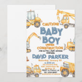 Invitation Fête Garçon Bébé Camion à benne Construction (Devant / Derrière)