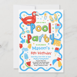 Invitation Fête Garçon Piscine Été Tropical Natation Annivers