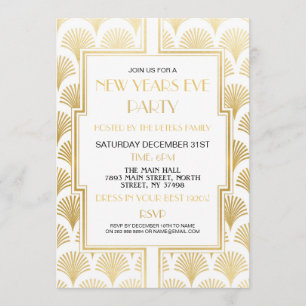 Invitation Fête Gatsby du Nouvel An des années 1920 Blanc Or