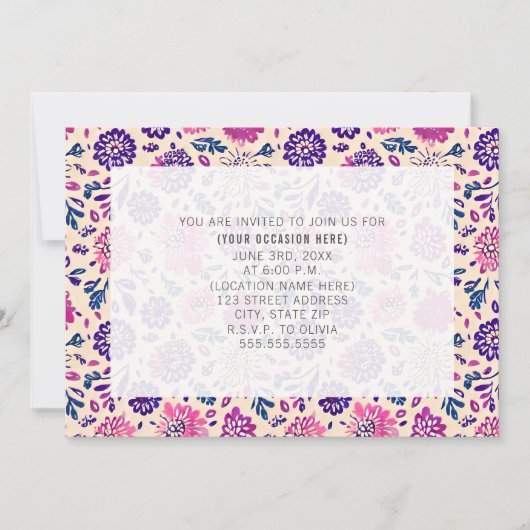 Invitation Fête générique à thème floral violet (Devant)