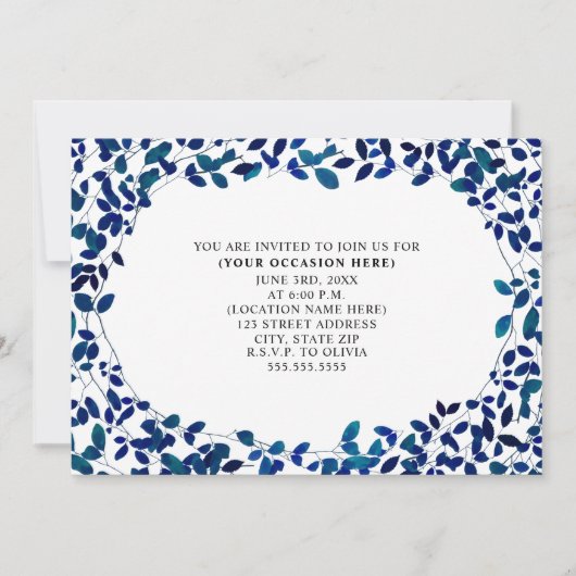 Invitation Fête générique botanique bleue tout usage (Devant)