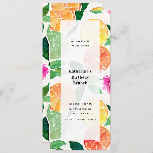 Invitation Fête générique florale Citron Citrus Aquarelle (Devant / Derrière)